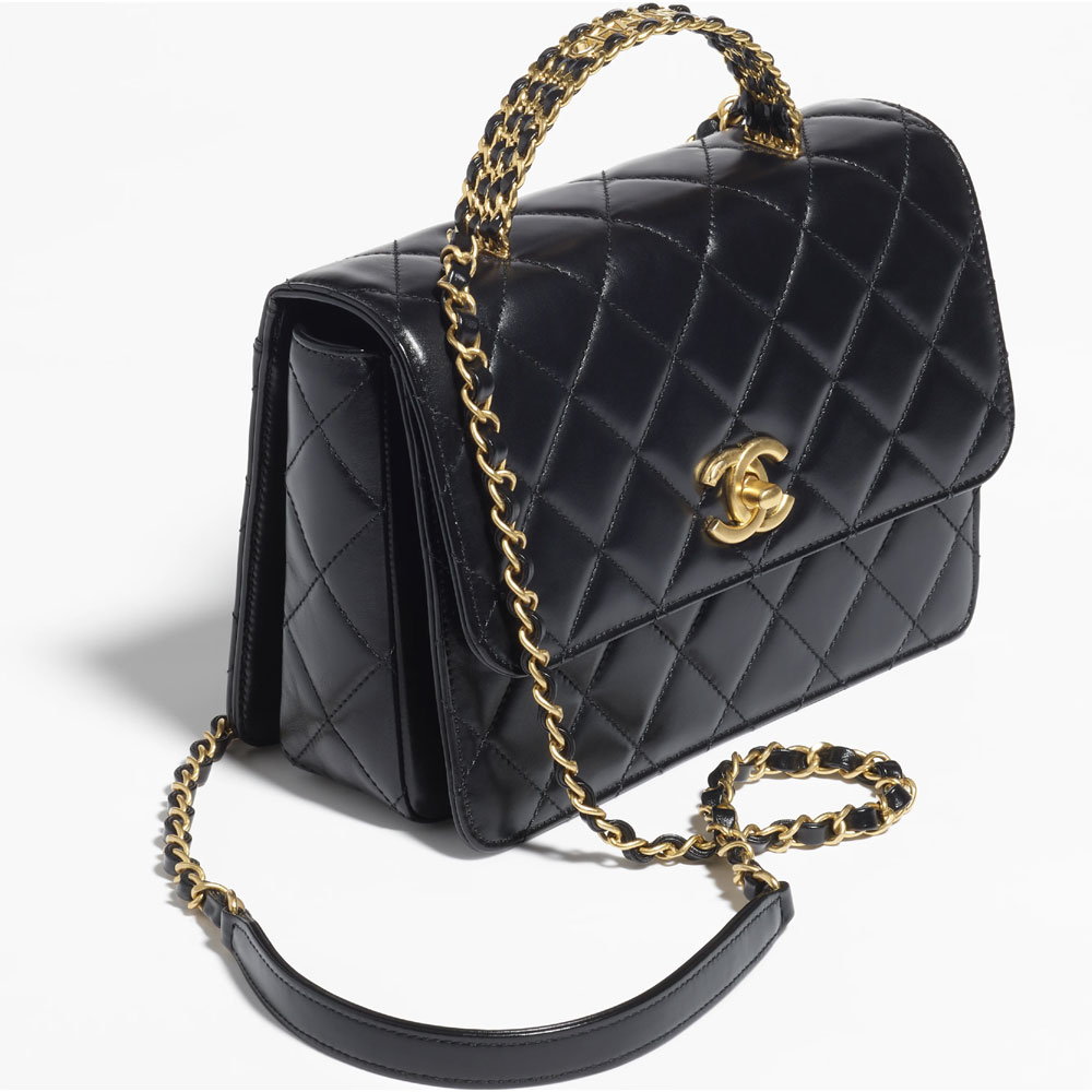 Chanel Shiny calfskin gold Black Small Flap Top Handle AS3908 B10377 94305: Image 2