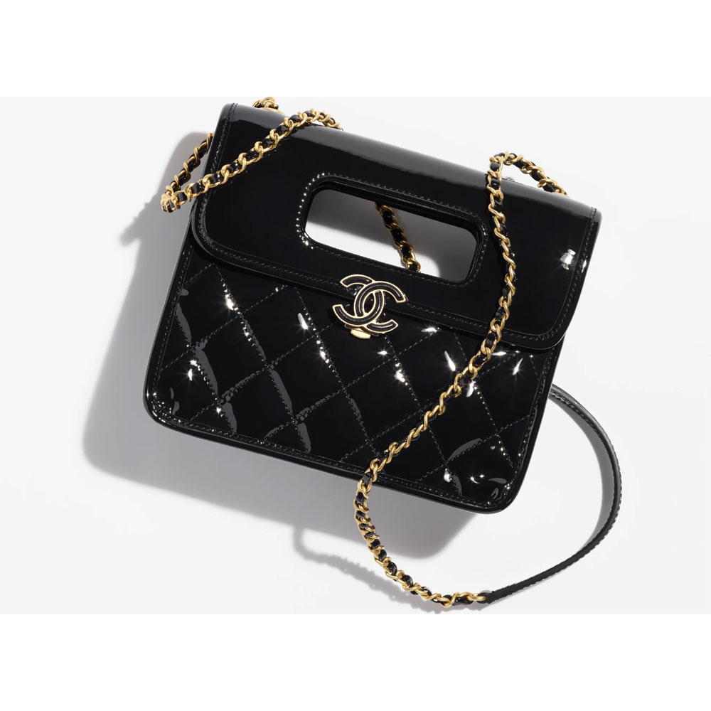 Chanel Patent calf gold Black Mini Flap Top Handle AS4025 B10887 94305: Image 1