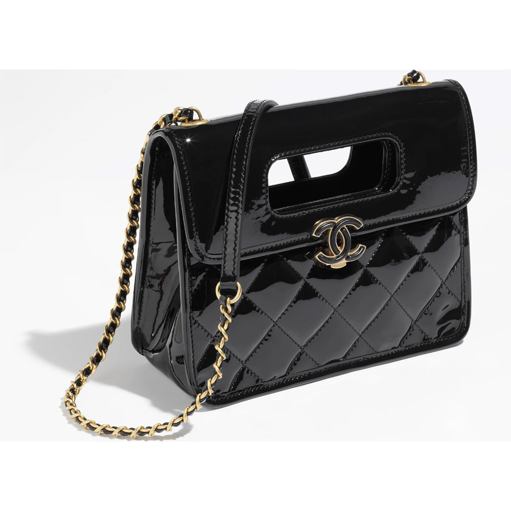 Chanel Patent calf gold Black Mini Flap Top Handle AS4025 B10887 94305: Image 2