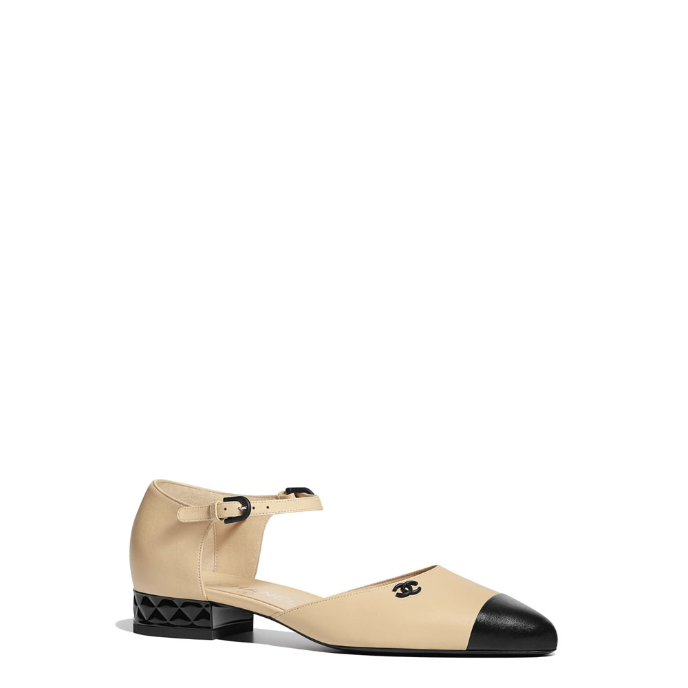 Chanel Lambskin Beige Black Ballerinas G34198 X01000 C0204: Image 1