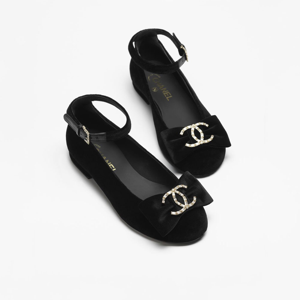 Chanel Mary Janes Velvet Strass Metal G46022 B18362 94305: Image 1