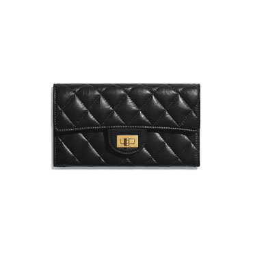 Chanel Gold Tone Metal Black 2.55 Long Flap Wallet A80829 Y04634 C3906