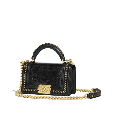 boy chanel flap bag with handle lizard calf gold A94805 Y83659 94305