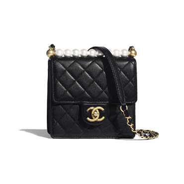 Chanel Goatskin Imitation Pearls Black Flap Bag AS0584 B02156 94305