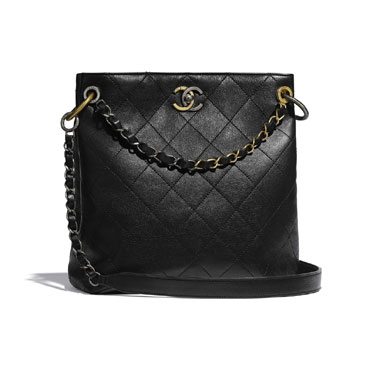 Chanel Calfskin Ruthenium Finish Black Hobo bag AS1460 B02441 94305