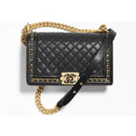 Grained shiny calfskin gold Black BOY CHANEL bag A67086 B10194 94305