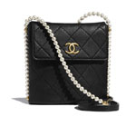 Chanel Calfskin Pearls Black Small Hobo Bag AS2503 B05543 94305