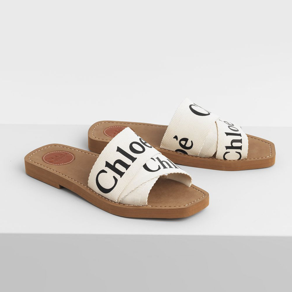 Chloe Woody Flat Mule In Canvas CHC19U18808101: Image 1