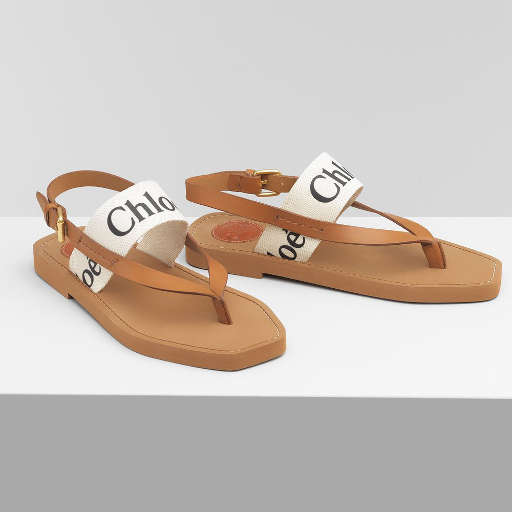 Chloe Woody Flat Sandal In Calfskin Canvas CHC20U32708101: Image 1