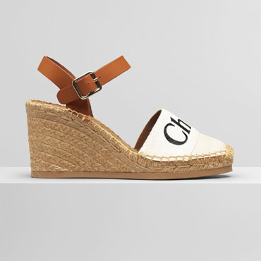 Chloe Woody Espadrille Wedge In Leather Canvas CHC21U448R4101