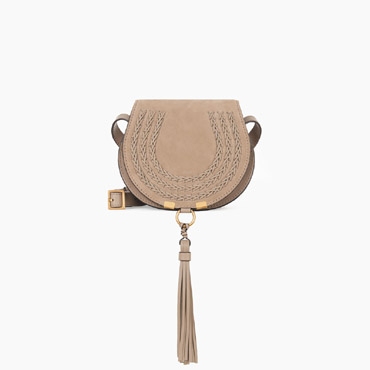 Chloe Mini Marcie round saddle bag in motty grey suede calfskin 3P0580-H67-B79