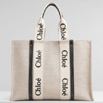 Chloe Large Woody Tote Bag In Canvas Calfskin Ribbon CHC21US382E6691J