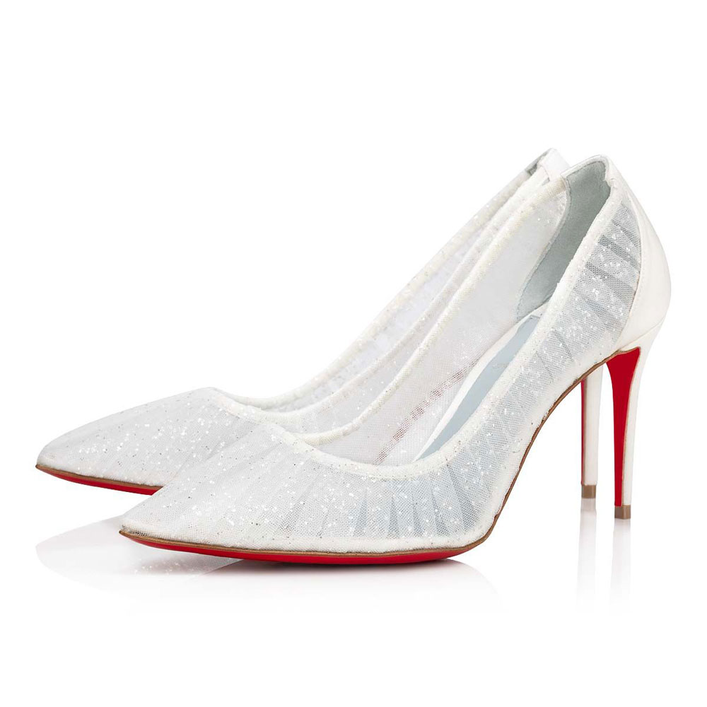 Christian Louboutin Kate Draperia 85mm White Net Pumps 1221081T141: Image 1