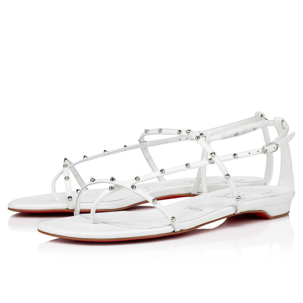 Christian Louboutin Riojana Spikes White Leather Flats 1221328W302: Image 1