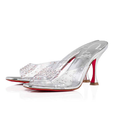 Christian Louboutin Degramule Strass 85mm Mules PVC specchio Silver 3220417CN1H