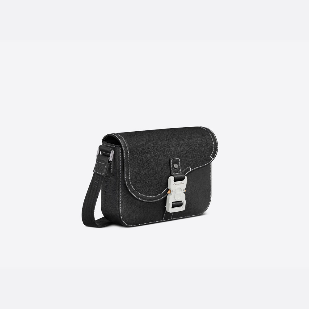 Dior Mini Saddle Bag with Strap Black Grained Calfskin 1ADPO049YKK H00N: Image 2