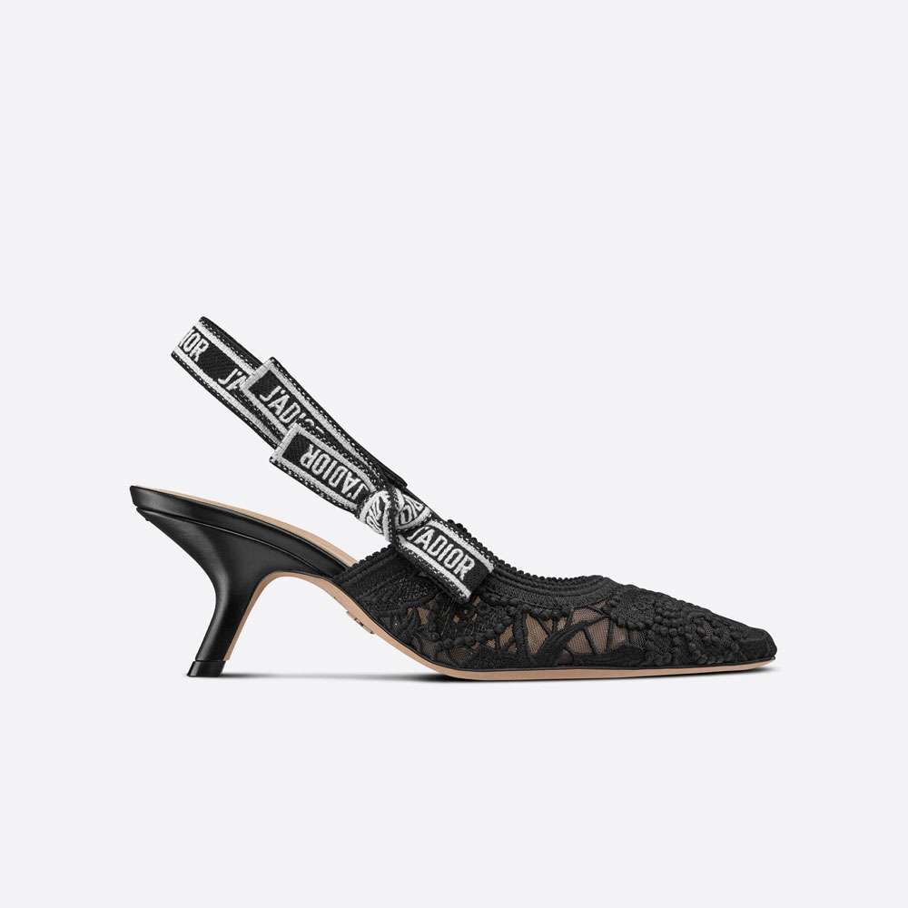 Dior J Adior Slingback Pump Black Macrame Embroidered Cotton KCP944MCM S900: Image 1