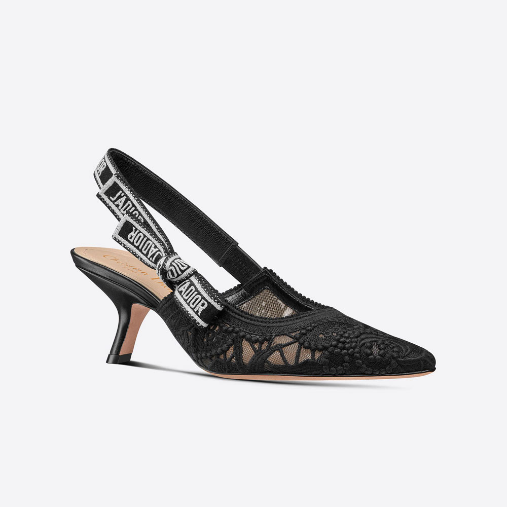 Dior J Adior Slingback Pump Black Macrame Embroidered Cotton KCP944MCM S900: Image 2