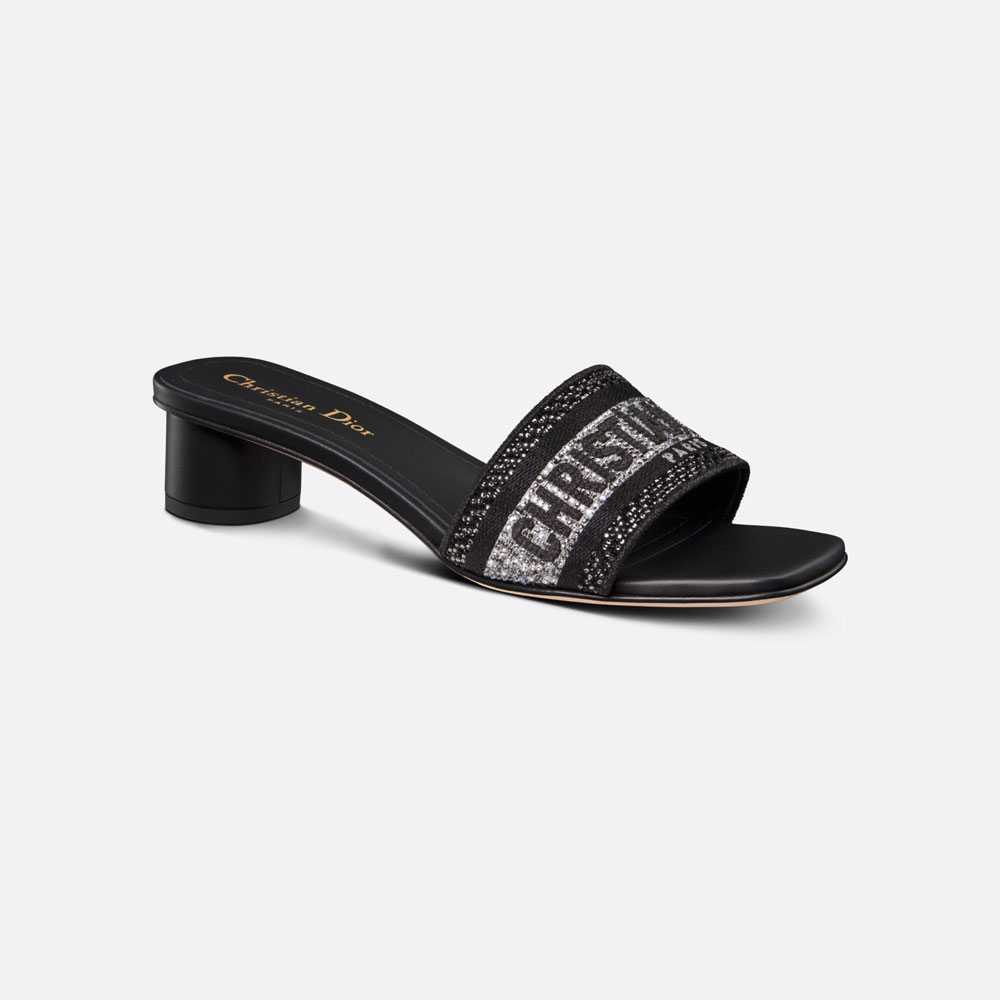 Dior Dway Heeled Slide Black Cotton Embroidered KCQ860CHS S900: Image 1