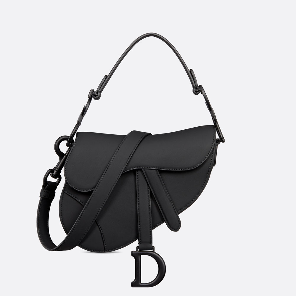 Dior Mini Saddle Bag with Strap Black Ultramatte Calfskin M0456SLLO M989: Image 1