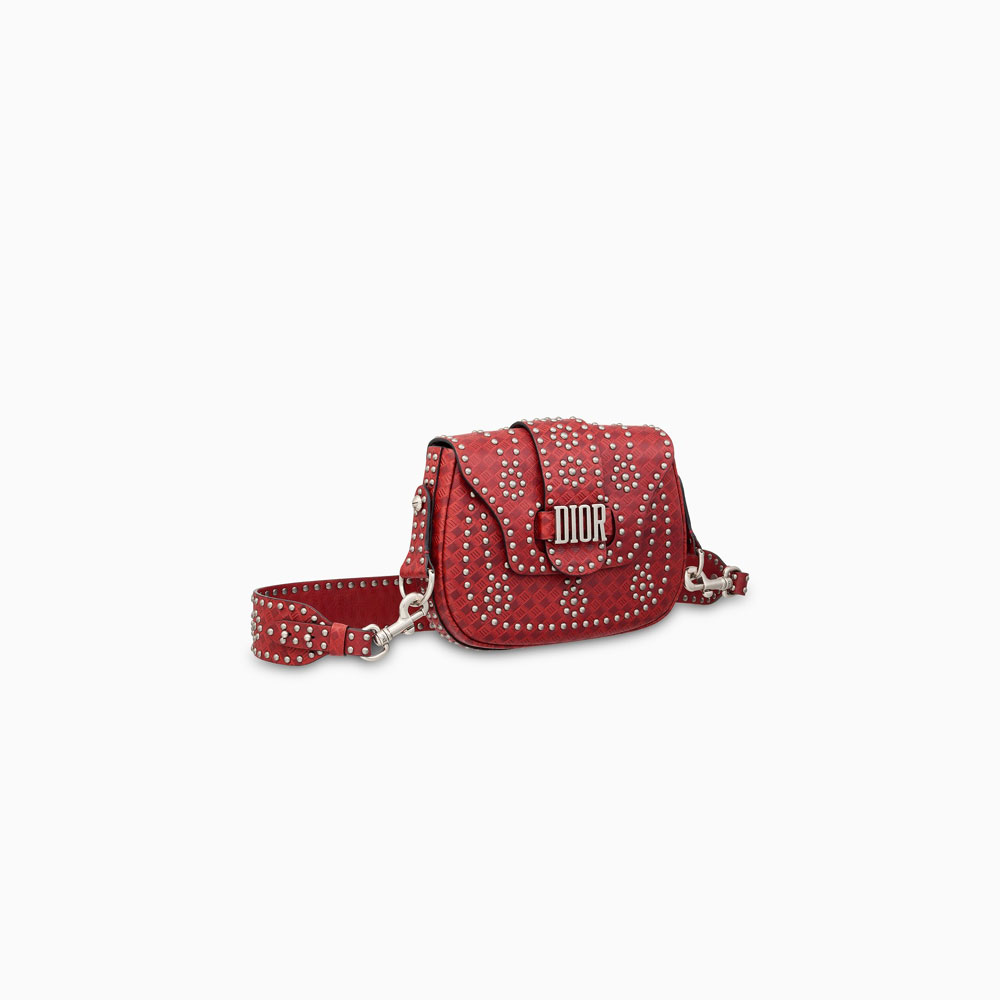 D-Fence saddle bag in red studded calfskin M6501VLAE M47R: Image 2