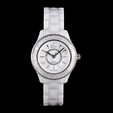 Christian Dior VIII Baguette Cut White Diamonds with Diamond Encrusted Dial DIOR6163