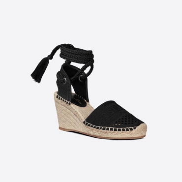 Dior Granville Wedge Espadrille Black Mesh Embroidery KCP788EMR S900