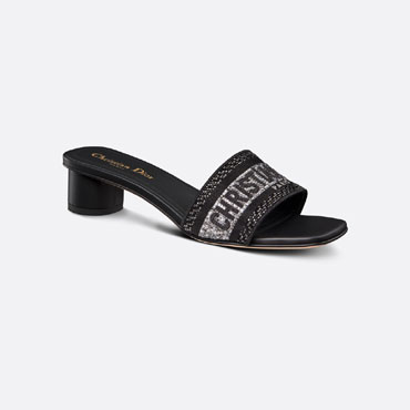 Dior Dway Heeled Slide Black Cotton Embroidered KCQ860CHS S900