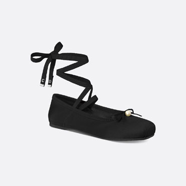 Dior D-Joy Ballet Flat Black Satin and Grosgrain KDB880SGG S900