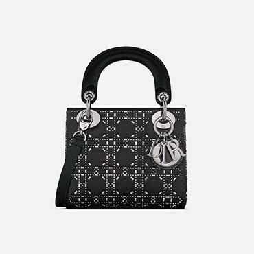 Mini Lady Dior Bag Black Strass Cannage Satin M0500PRTC M911