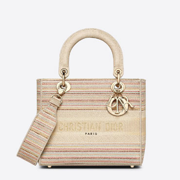 Dior Medium Lady D Lite Bag Multicolor Stripes Embroidery M0565ORFO M885