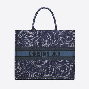 Large Dior Book Tote Blue Roses Embroidery M1286ZRVG M928