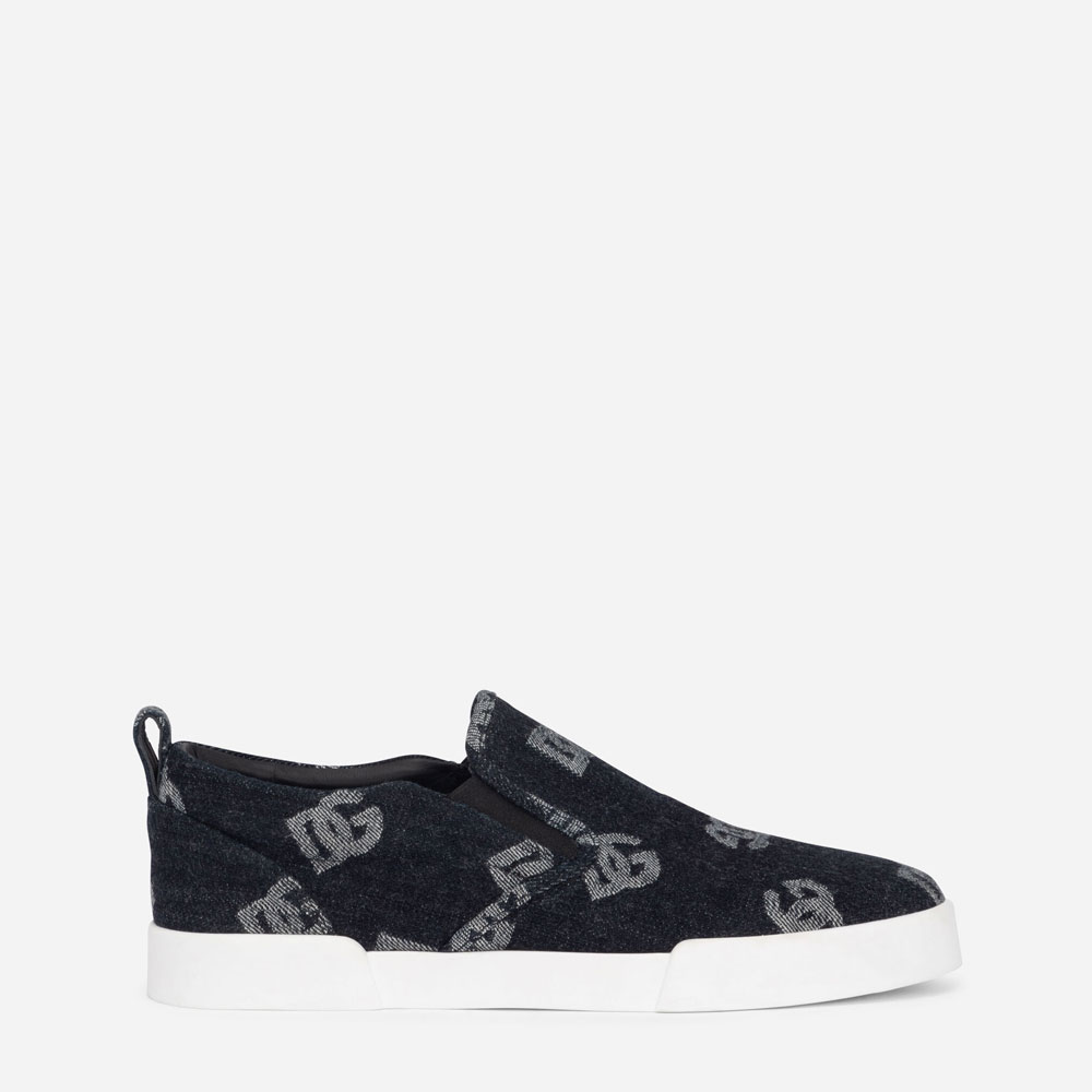 DG Portofino slip-on sneakers with denim logo in Blue CS2171AH43880650: Image 1