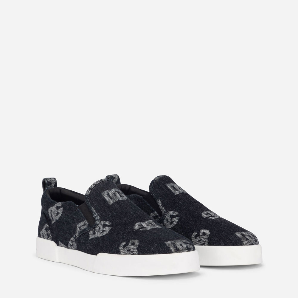 DG Portofino slip-on sneakers with denim logo in Blue CS2171AH43880650: Image 2