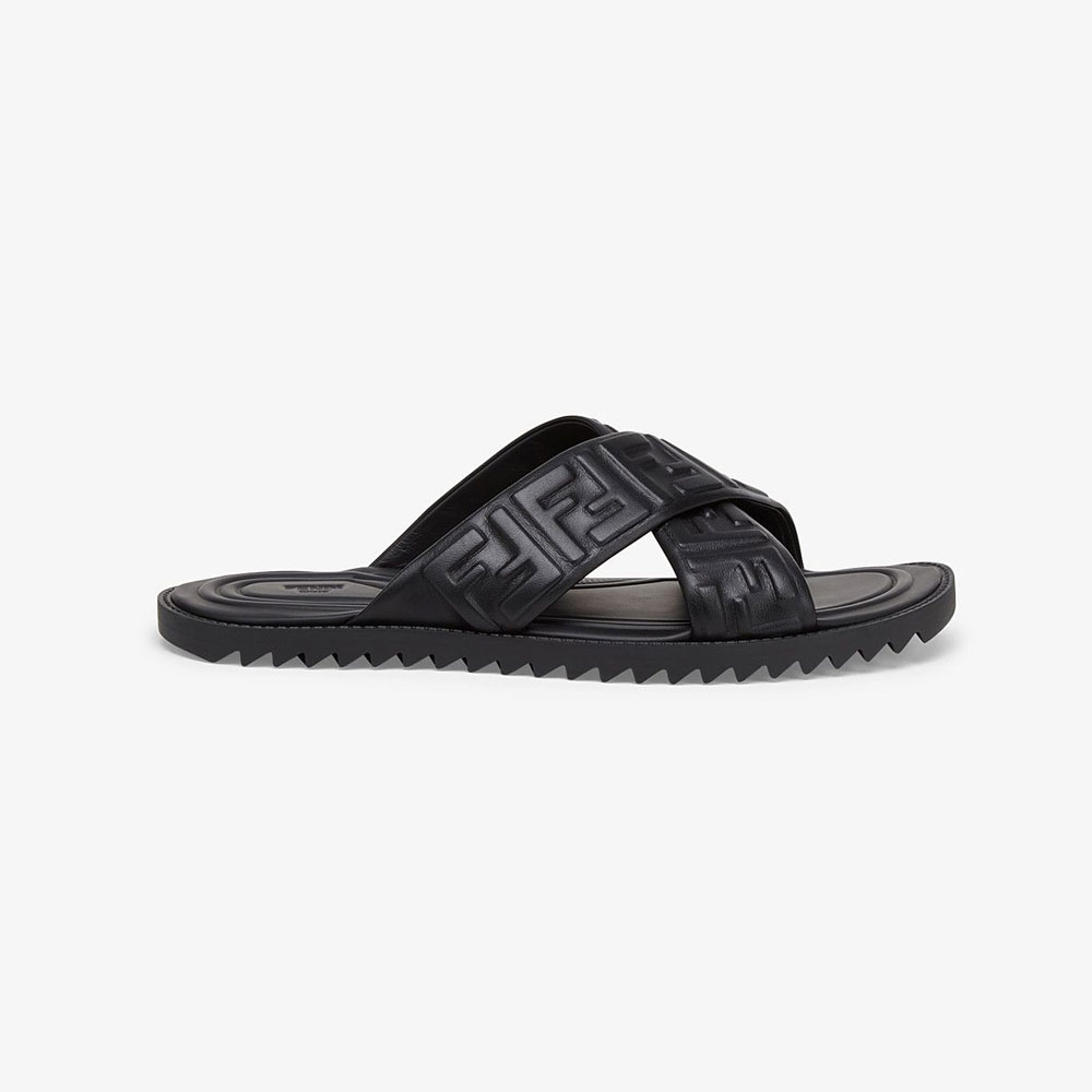 Fendi Sandals Black Leather Slides 7X1222 AADS F0QA1: Image 1