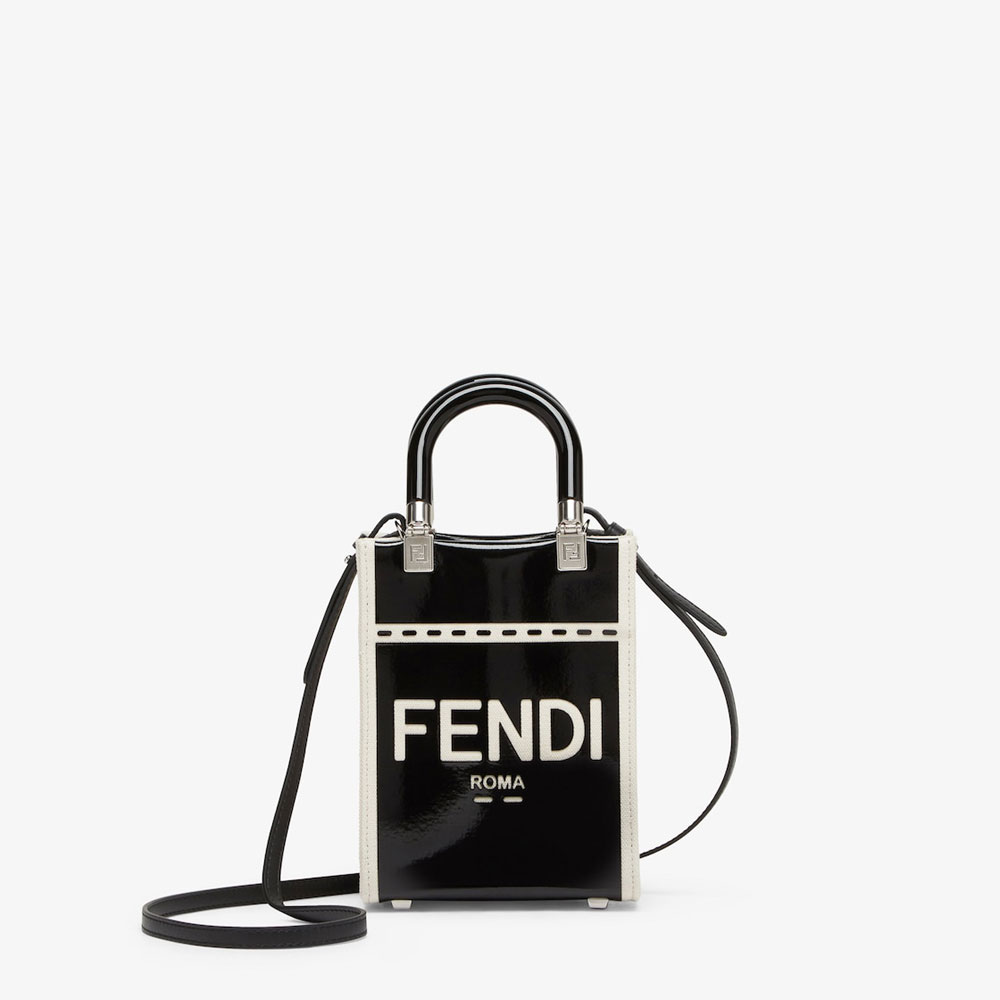 Fendi Mini Sunshine Shopper Black patent canvas 8BS051ANT7F0H9H: Image 1