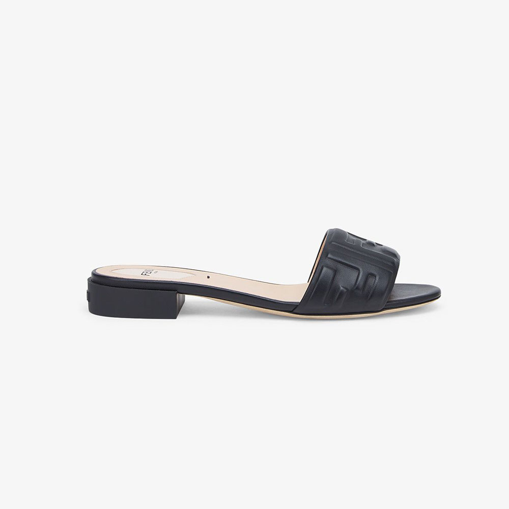 Fendi Signature Black Leather Slides 8R7093 AADS F0QA1: Image 1