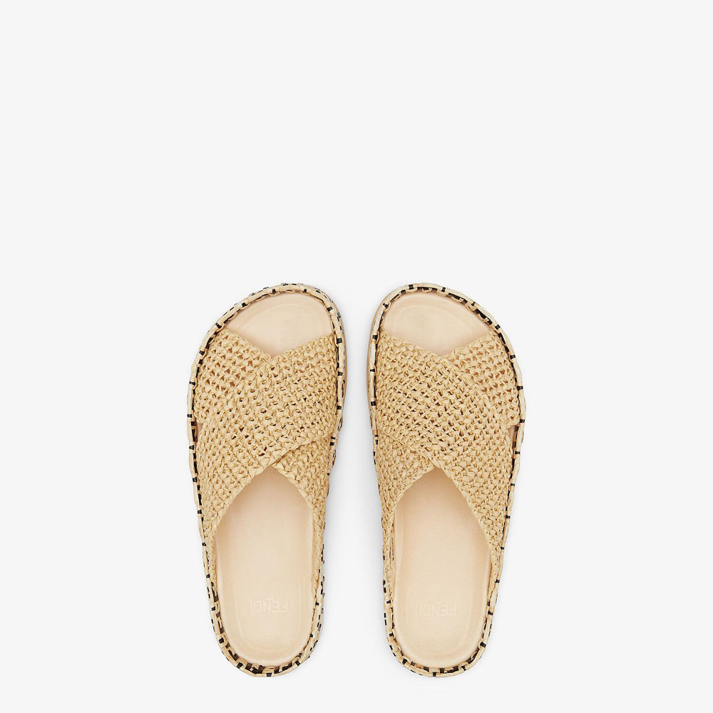 Fendi Reflections Beige Raffia Slides 8X8085 AEH0 F1D1M: Image 2