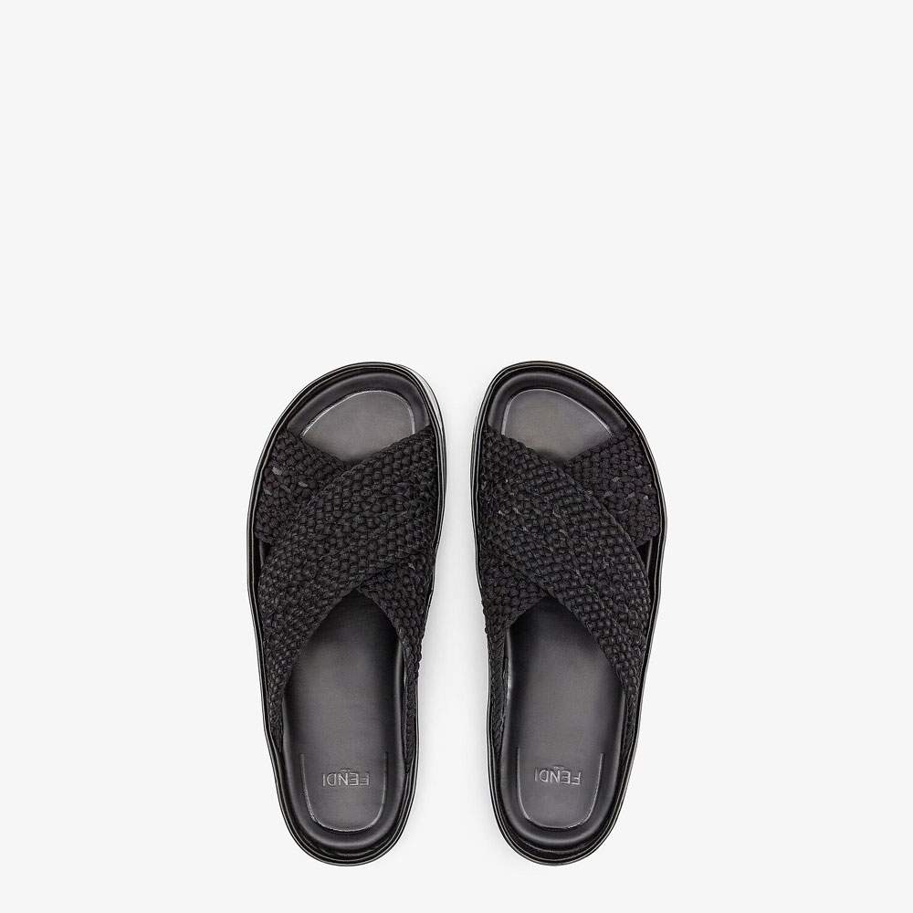 Fendi Reflections Black Stretch Lace Slides 8X8088 AEH5 F0ABB: Image 2