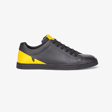 Fendi Sneakers Black Leather Low Tops 7E1365 TTY F036B