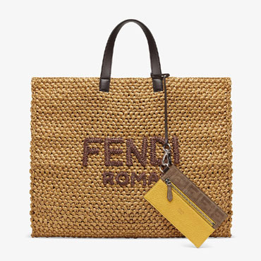 Fendi Tote Bag Beige Raffia Bag 7VA391 ABGO F0AVT