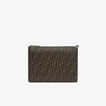 Fendi Clutch Brown Fabric Pochette 7VA433 A8SR F18AJ