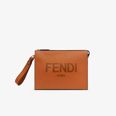 Fendi Flat Pouch Brown Leather Pouch 7VA491 AFBF F1DZ9