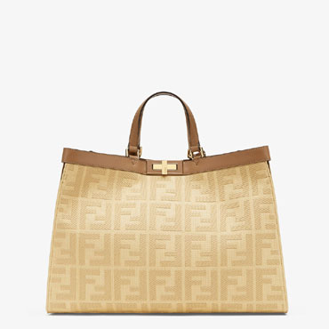 Fendi Peekaboo X-Tote Embroidered Beige Straw Bag 8BH374 ABMQ F1B1C