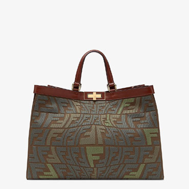 Fendi Peekaboo X-Tote Embroidered Green Canvas Bag 8BH374 AFL9 F1EEI