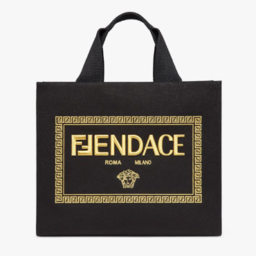 Fendi Small Shopping Bag Fendace Embroidered black 8BH395AJIAF0FQV