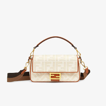 Fendi Baguette White Canvas FF Bag 8BR600 AC9O F1DSH