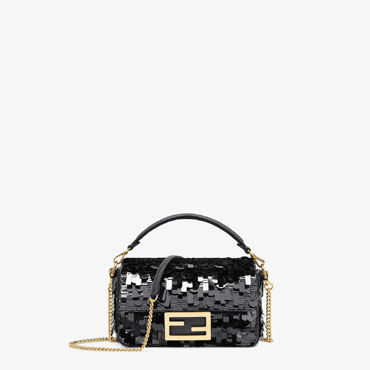 Fendi Baguette Mini Black sequin and leather bag 8BS017AMP0F0KUR