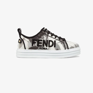 Fendi Rise Grey Canvas Flatforms 8E8119 AF5I F1DVL