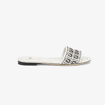 Fendi FF Interlace White Leather Slides 8R8092 AEH6 F0Z5V